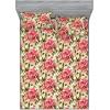 Ambesonne Floral Fitted Sheet & Pillow Sham Set, Valentine’s Day Theme Grunge Style Repetitive Rose Flowers Abstract, Decorative Printed 2 Piece Bedding Decor Set, Twinxl, Pale Fuchsia and Sepia(Dark Coral and Pale Camel)
