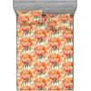Ambesonne Floral Fitted Sheet & Pillow Sham Set, Watercolor Repeating Roses Valentine’s Day Theme Vintage Style Art, Decorative Printed 3 Piece Bedding Decor Set, Full, Dark Coral Fawn and Sepia(Scarlet and Green Brown)