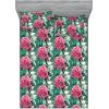 Ambesonne Floral Fitted Sheet & Pillow Sham Set, Watercolor Repeating Roses Valentine’s Day Theme Vintage Style Art, Decorative Printed 3 Piece Bedding Decor Set, Full, Dark Coral Fawn and Sepia(Pastel Pink and Fern Green)