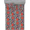 Ambesonne Floral Fitted Sheet & Pillow Sham Set, Watercolor Repeating Roses Valentine’s Day Theme Vintage Style Art, Decorative Printed 3 Piece Bedding Decor Set, Full, Dark Coral Fawn and Sepia(Vermilion and Navy Blue)