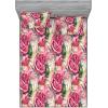 Ambesonne Floral Fitted Sheet & Pillow Sham Set, Watercolor Repeating Roses Valentine’s Day Theme Vintage Style Art, Decorative Printed 3 Piece Bedding Decor Set, Full, Dark Coral Fawn and Sepia(Pastel Pink and Reseda Green)