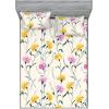 Ambesonne Floral Fitted Sheet & Pillow Sham Set, Watercolor Repeating Roses Valentine’s Day Theme Vintage Style Art, Decorative Printed 3 Piece Bedding Decor Set, Full, Dark Coral Fawn and Sepia(Dark Yellow and Soft Pink)