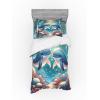 Ambesonne Floral Heart Bedding Set, Tenderness of Romantic Garden Ivy Branches and Roses Valentines Day, 3 Piece Duvet Cover Set with Sham and Fitted Sheet, Twin XL Size, Laurel Green and Pink(Sea Blue and Coral)