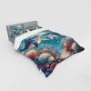 Ambesonne Floral Heart Bedding Set, Tenderness of Romantic Garden Ivy Branches and Roses Valentines Day, 3 Piece Duvet Cover Set with Sham and Fitted Sheet, Twin XL Size, Laurel Green and Pink(Sea Blue and Coral)