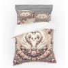 Ambesonne Floral Heart Bedding Set, Tenderness of Romantic Garden Ivy Branches and Roses Valentines Day, 3 Piece Duvet Cover Set with Sham and Fitted Sheet, Twin XL Size, Laurel Green and Pink(Pale Pink Pale Cadet Blue)
