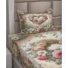 Ambesonne Floral Heart Sheet Set, Tenderness of Romantic Garden Ivy Branches and Roses Valentines Day, Fitted and Flat Sheet with Pillowcase Bedding Accent 3 Piece Set, Twin, Laurel Green and Pink(Laurel Green and Pink)