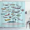 Ambesonne Airplane Shower Curtain, Planes Fying in Air Aviation Love Airport Helicopters and Jets Cartoon Style Print, Cloth Fabric Bathroom Decor Set with Hooks, 69″ W x 70″ L, Multicolor Pale Grey