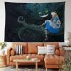 Ambesonne Alice in Wonderland Tapestry King Size, Alice Sitting on Branch and Chescire Cat in Darkness Cartoon Style, Wall Hanging Bedspread Bed Cover Wall Decor, 104″ X 88″, Dark Green