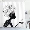 Ambesonne Cactus Shower Curtain, Cacti Spikes Flowers Birds Cartoon Style Vintage Like Colored Art, Cloth Fabric Bathroom Decor Set with Hooks, 69″ W x 84″ L, Green and Blue(White and Black)