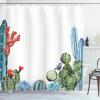 Ambesonne Cactus Shower Curtain, Cacti Spikes Flowers Birds Cartoon Style Vintage Like Colored Art, Cloth Fabric Bathroom Decor Set with Hooks, 69″ W x 84″ L, Green and Blue(Green and Blue)