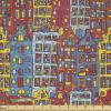 Ambesonne Cartoon Apartments Fabric by The Yard, Amsterdam Holland Cityscape Urban Sketch with Colorful Windows Print, Microfiber Fabric for Arts and Crafts Textiles & Decor, 2 Yards, Multicolor