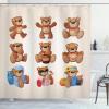 Ambesonne Cartoon Shower Curtain, Happy Teddy Bears with Funny Different Faces Nostalgic Design, Cloth Fabric Bathroom Decor Set with Hooks, 69″ W x 70″ L, Chocolate Cream