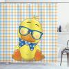 Ambesonne Cartoon Shower Curtain, Hipster Boho Duck Dotted Bow Cool Free Smart Geese Design, Cloth Fabric Bathroom Decor Set with Hooks, 69″ W x 75″ L, Orange Yellow Blue