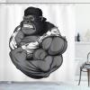 Ambesonne Cartoon Shower Curtain, Image of Big Gorilla Like as Professional Athlete Bodybuilding Gym Animal, Cloth Fabric Bathroom Decor Set with Hooks, 69″ W x 70″ L, Black White Grey