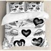 Ambesonne Feather Duvet Cover Set, Romantic Hearts with Wings Valentine’s Day Themed Sketch Style Love Image, Decorative 3 Piece Bedding Set with 2 Pillow Shams, Queen Size, Black and White