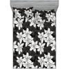 Ambesonne Floral Fitted Sheet & Pillow Sham Set, Monochrome Lily Flowers Valentine’s Day Concept Retro Illustration, Decorative Printed 3 Piece Bedding Decor Set, Calking, Charcoal Grey and White