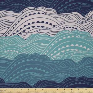 Ambesonne Adventure Cartoon Fabric by The Yard, Popular Travel Destinations Passport Stamp Motifs of Countries and Cities, Microfiber Fabric for Arts and Crafts Textiles & Decor, 1 Yard, Teal Orange(Teal Beige)