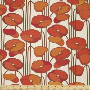 Ambesonne Adventure Cartoon Fabric by The Yard, Popular Travel Destinations Passport Stamp Motifs of Countries and Cities, Microfiber Fabric for Arts and Crafts Textiles & Decor, 1 Yard, Teal Orange(Orange and Ivory)