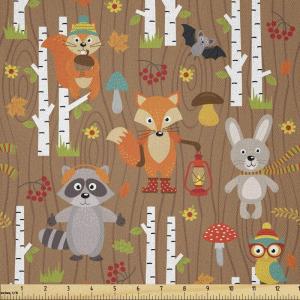 Ambesonne Adventure Cartoon Fabric by The Yard, Popular Travel Destinations Passport Stamp Motifs of Countries and Cities, Microfiber Fabric for Arts and Crafts Textiles & Decor, 1 Yard, Teal Orange(Pale Brown)