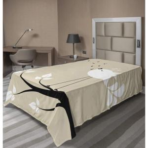 Ambesonne Birds Flat Sheet, 2 Birds on a Branch Singing Love Songs Friend Valentine Couple Hope Living, Soft Comfortable Top Sheet Decorative Bedding 1 Piece, Queen Size, Cream Black White(Twin XL)