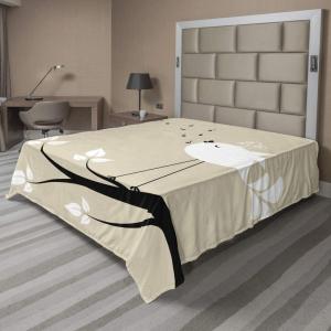 Ambesonne Birds Flat Sheet, 2 Birds on a Branch Singing Love Songs Friend Valentine Couple Hope Living, Soft Comfortable Top Sheet Decorative Bedding 1 Piece, Queen Size, Cream Black White(California King)