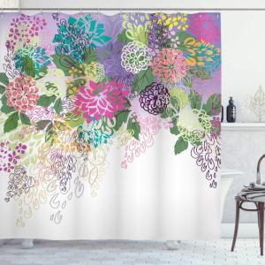 Ambesonne Cactus Shower Curtain, Cacti Spikes Flowers Birds Cartoon Style Vintage Like Colored Art, Cloth Fabric Bathroom Decor Set with Hooks, 69″ W x 84″ L, Green and Blue(White Violet)