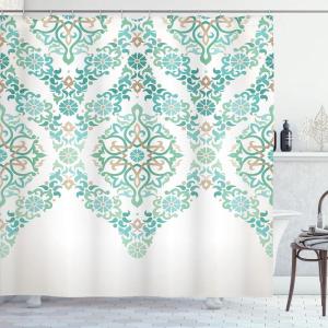 Ambesonne Cactus Shower Curtain, Cacti Spikes Flowers Birds Cartoon Style Vintage Like Colored Art, Cloth Fabric Bathroom Decor Set with Hooks, 69″ W x 84″ L, Green and Blue(Green Tan)