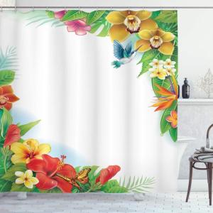 Ambesonne Cactus Shower Curtain, Cacti Spikes Flowers Birds Cartoon Style Vintage Like Colored Art, Cloth Fabric Bathroom Decor Set with Hooks, 69″ W x 84″ L, Green and Blue(Soft Blue Coral Green)