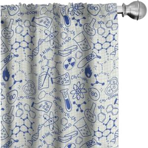 Ambesonne Cartoon 2 Panel Curtain Set, Science Chemistry Geometry Math Nerd Geek and Genius Themed Design Art, Window Treatment Living Room Bedroom Decor, Pair of – 28″ x 84″, Blue and Ivory