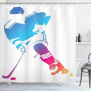 Ambesonne Cartoon Shower Curtain, Pug Dog in Bathtub Grooming Salon Service Shampoo Rubber Duck Pets in Style Image, Cloth Fabric Bathroom Decor Set with Hooks, 69″ W x 70″ L, Teal(Magenta Orange)