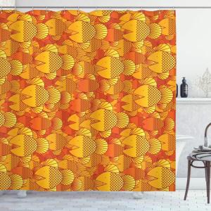 Ambesonne Cartoon Shower Curtain, Pug Dog in Bathtub Grooming Salon Service Shampoo Rubber Duck Pets in Style Image, Cloth Fabric Bathroom Decor Set with Hooks, 69″ W x 70″ L, Teal(Orange Yellow)