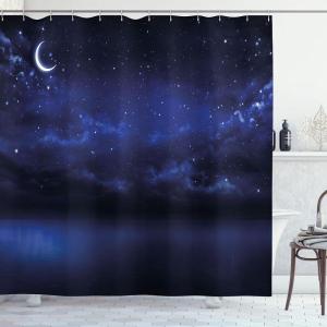Ambesonne Cartoon Shower Curtain, Pug Dog in Bathtub Grooming Salon Service Shampoo Rubber Duck Pets in Style Image, Cloth Fabric Bathroom Decor Set with Hooks, 69″ W x 70″ L, Teal(Dark Blue and White)