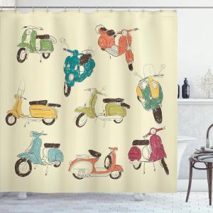 Ambesonne Cartoon Shower Curtain, Pug Dog in Bathtub Grooming Salon Service Shampoo Rubber Duck Pets in Style Image, Cloth Fabric Bathroom Decor Set with Hooks, 69″ W x 70″ L, Teal(Cream Orange)