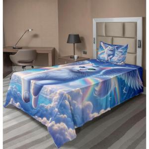 Ambesonne Cat Sheet Set, Romantic Date Night of Kitties Drinking Milkshake Cozy Night Scene Valentines, Fitted and Flat Sheet with Pillowcases Bedding Accent 4 Piece Set, King, Dark Blue Apricot(Azure Blue Pale Pink)