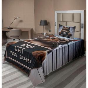 Ambesonne Cat Sheet Set, Romantic Date Night of Kitties Drinking Milkshake Cozy Night Scene Valentines, Fitted and Flat Sheet with Pillowcases Bedding Accent 4 Piece Set, King, Dark Blue Apricot(Umber and Pale Blue Grey)