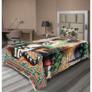 Ambesonne Cat Sheet Set, Romantic Date Night of Kitties Drinking Milkshake Cozy Night Scene Valentines, Fitted and Flat Sheet with Pillowcases Bedding Accent 4 Piece Set, King, Dark Blue Apricot(Jade Green Grey Orange)