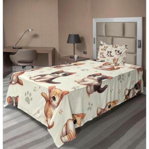 Ambesonne Cat Sheet Set, Romantic Date Night of Kitties Drinking Milkshake Cozy Night Scene Valentines, Fitted and Flat Sheet with Pillowcases Bedding Accent 4 Piece Set, King, Dark Blue Apricot(Ivory Apricot and Dark Grey)