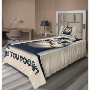 Ambesonne Cat Sheet Set, Romantic Date Night of Kitties Drinking Milkshake Cozy Night Scene Valentines, Fitted and Flat Sheet with Pillowcases Bedding Accent 4 Piece Set, King, Dark Blue Apricot(Dark Blue Ivory)
