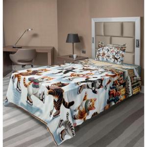 Ambesonne Cat Sheet Set, Romantic Date Night of Kitties Drinking Milkshake Cozy Night Scene Valentines, Fitted and Flat Sheet with Pillowcases Bedding Accent 4 Piece Set, King, Dark Blue Apricot(Orange Brown Pale Blue)