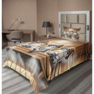 Ambesonne Cat Sheet Set, Romantic Date Night of Kitties Drinking Milkshake Cozy Night Scene Valentines, Fitted and Flat Sheet with Pillowcases Bedding Accent 4 Piece Set, King, Dark Blue Apricot(Pastel Brown and Pale Grey)
