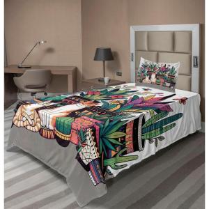 Ambesonne Cat Sheet Set, Romantic Date Night of Kitties Drinking Milkshake Cozy Night Scene Valentines, Fitted and Flat Sheet with Pillowcases Bedding Accent 4 Piece Set, King, Dark Blue Apricot(Teal Pink and Purple)