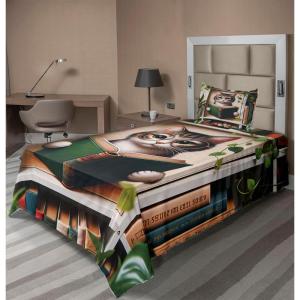 Ambesonne Cat Sheet Set, Romantic Date Night of Kitties Drinking Milkshake Cozy Night Scene Valentines, Fitted and Flat Sheet with Pillowcases Bedding Accent 4 Piece Set, King, Dark Blue Apricot(Green Paprika Beige)
