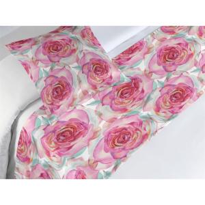 Ambesonne Floral Bed Runner Set, Rose Flowers and Leaves Pattern Vintage Valentine Romantic Ornament, Decorative Bedding Scarf and 2 Pillow Shams for Hotels Homes, King, Pastel Pink Hunter Green(Pale Fuchsia and Seafoam)