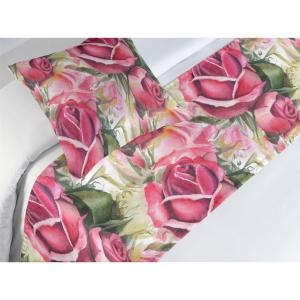 Ambesonne Floral Bed Runner Set, Rose Flowers and Leaves Pattern Vintage Valentine Romantic Ornament, Decorative Bedding Scarf and 2 Pillow Shams for Hotels Homes, King, Pastel Pink Hunter Green(Pastel Pink and Reseda Green)