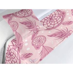 Ambesonne Floral Bed Runner Set, Rose Flowers and Leaves Pattern Vintage Valentine Romantic Ornament, Decorative Bedding Scarf and 2 Pillow Shams for Hotels Homes, King, Pastel Pink Hunter Green(Pale Pink Blush and White)