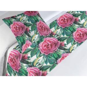 Ambesonne Floral Bed Runner Set, Rose Flowers and Leaves Pattern Vintage Valentine Romantic Ornament, Decorative Bedding Scarf and 2 Pillow Shams for Hotels Homes, King, Pastel Pink Hunter Green(Pastel Pink and Fern Green)