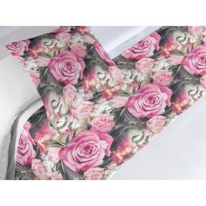 Ambesonne Floral Bed Runner Set, Rose Flowers and Leaves Pattern Vintage Valentine Romantic Ornament, Decorative Bedding Scarf and 2 Pillow Shams for Hotels Homes, King, Pastel Pink Hunter Green(Pale Fuchsia and Slate Brown)