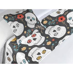 Ambesonne Floral Bed Runner Set, Roses Lavender Eucalyptus Watercolor Valentine’s Day Romantic Concept, Decorative Bedding Scarf and a Pillow Sham for Hotels Homes, Twin, Purple Grey and Off White(Burnt Sienna Ivory)