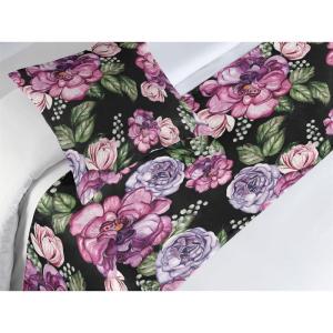Ambesonne Floral Bed Runner Set, Roses Lavender Eucalyptus Watercolor Valentine’s Day Romantic Concept, Decorative Bedding Scarf and a Pillow Sham for Hotels Homes, Twin, Purple Grey and Off White(Soft Pink Olive Green)