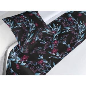 Ambesonne Floral Bed Runner Set, Roses Lavender Eucalyptus Watercolor Valentine’s Day Romantic Concept, Decorative Bedding Scarf and a Pillow Sham for Hotels Homes, Twin, Purple Grey and Off White(Blue Grey and Dark Magenta)